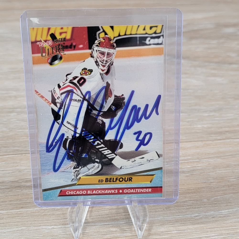 Ed Belfour 1992-93 Fleer Ultra Chicago Blackhawks Autographed Hockey Card